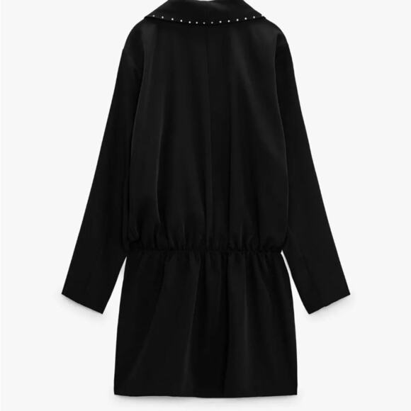 Zara Black Rhinestone Short blazer dress with V-neck lapel collar long sleeves - Picture 7 of 10